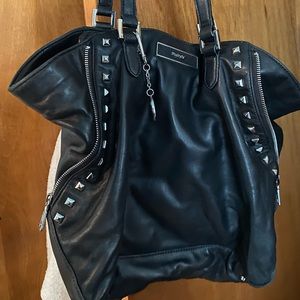 DKNY black leather shoulder bag tote purse